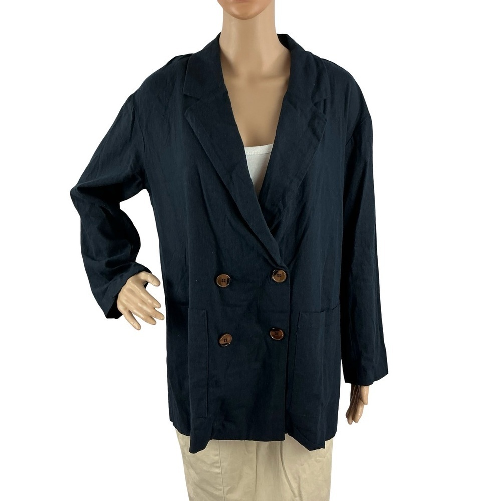 Amadi Kaye Linen Blend Blazer Navy Blue Oversized Size S